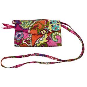 Vera Bradley Strap Wallet Pink Multicolor Quilted Cotton Crossbody Bag New With